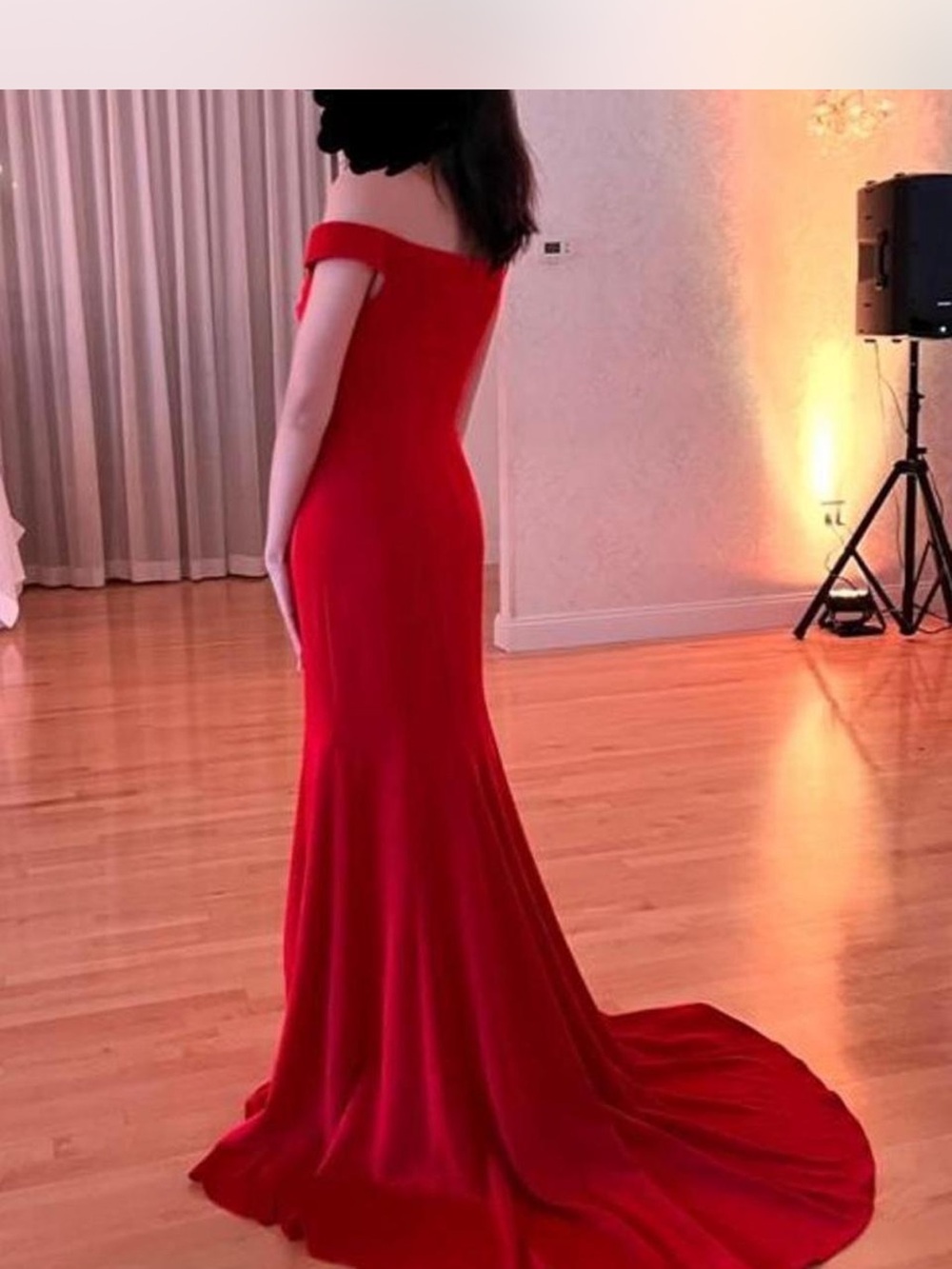 Vintage Red Off-Shoulder Mermaid Prom Dress